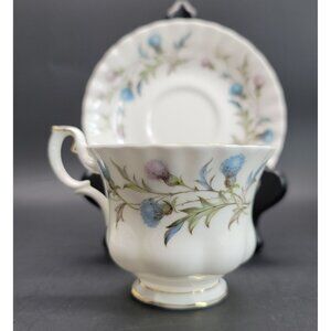 Royal Albert Tea Cup and Saucer Brigadoon Thistles Set of 4 Bone China RB219